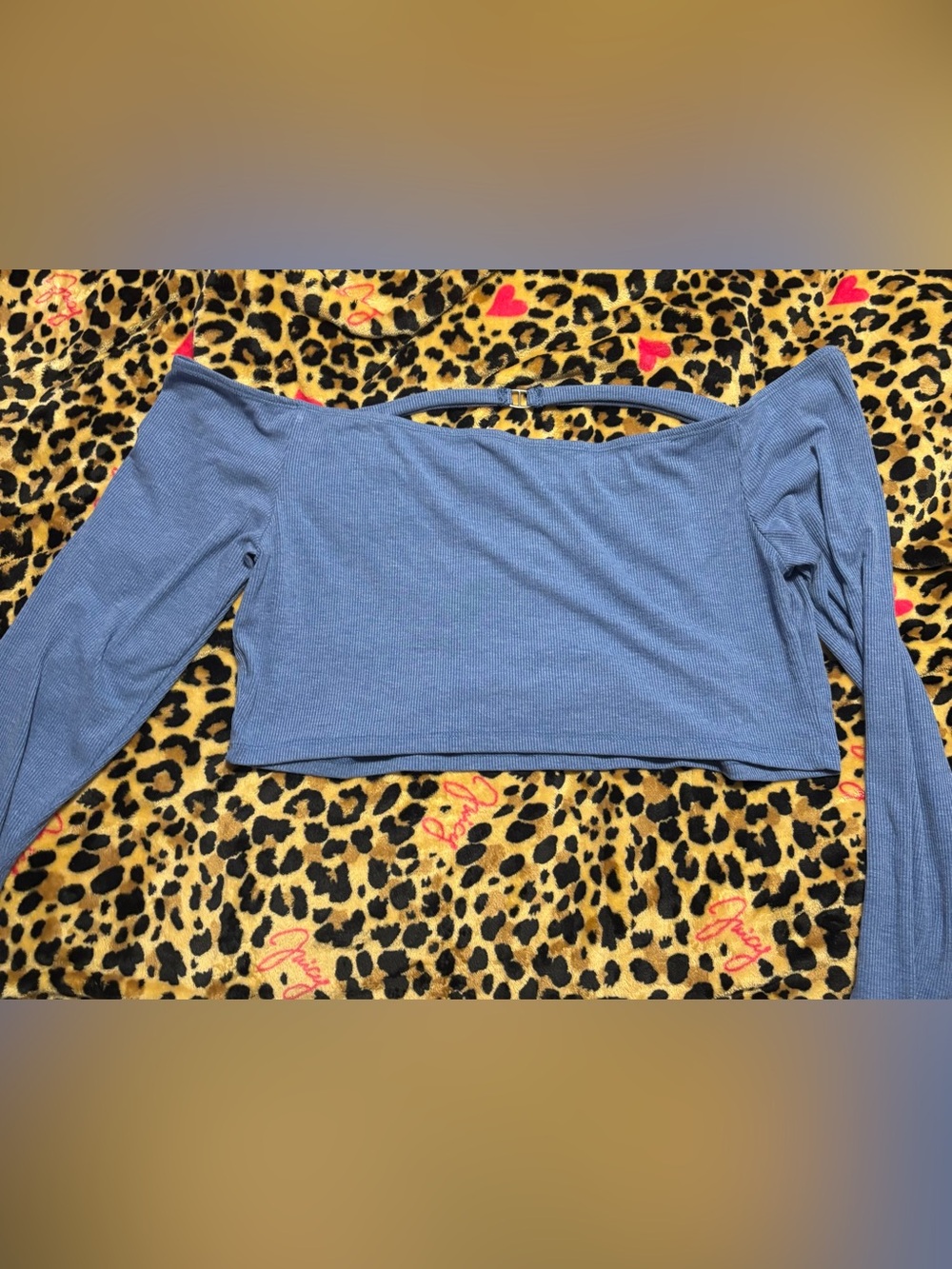 Blue Off-the-Shoulder Ribbed Crop Top - Picture 3 of 4